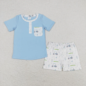 Ensemble Haut et Short Décontracté d'Été Respirant à Manches Courtes Imprimé Voitures de Golf pour Bébés Filles et Garçons, Vêtements pour Tout-Petits en Gros - Product Image 5