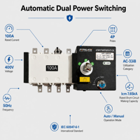 Commutateur de transfert automatique électronique triphasé/monophasé 100A-2500A ATS 4P100A AC/DC pour chargeur ATS