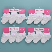 Ensemble trois pièces nouveau style blanc pour bébé fille, en pur coton doux avec dentelle, chaussettes incluses, tenue pour bébé de 0 à 12 mois