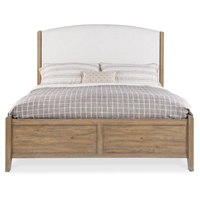 Lit en bois massif de style farmhouse moderne avec tête de lit capitonnée incurvée, lit plateforme pour chambre à coucher