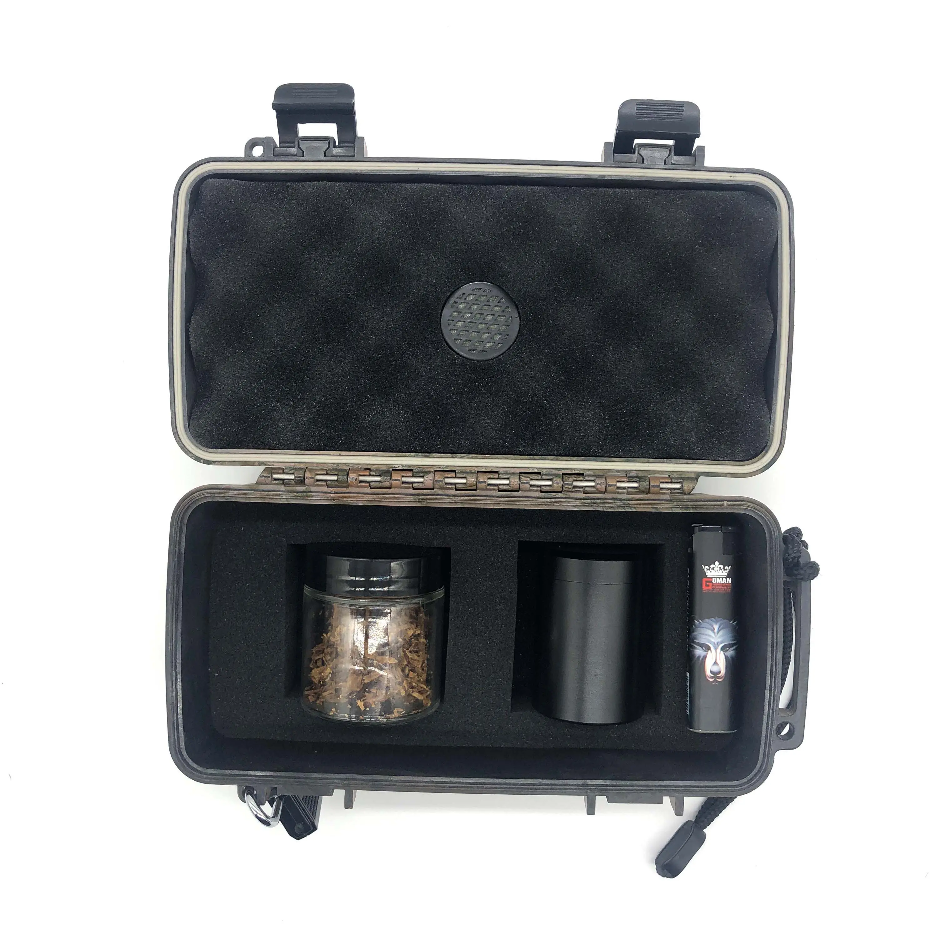 Kit de fumo personalizado de plástico, à prova d'água com logotipo personalizado, caixa para fumo, ervas e moedor