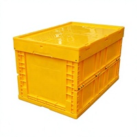 Caisse de rangement pliable jaune en PEHD avec couvercle, 60L, pour l'organisation des aliments et des articles ménagers