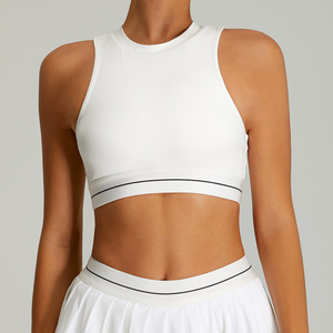Wholesale Women's <b>Mock</b> <b>Neck</b> Tennis Sports Bra Sleeveless Racerback Padded Crop <b>Top</b> Quick Dry Workout Bra Medium Impact Gym Bra - Product Image 1