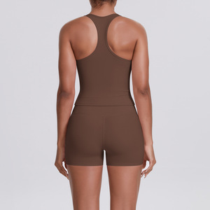 Cross-biên giới hai mặt chà nhám màu rắn cao eo thoáng khí bó sát i-trở lại thể thao quần short đồ lót phía trước 2 mảnh - Product Image 4