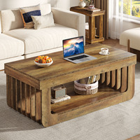 Table basse rectangulaire de 47 pouces avec étagère de rangement à 2 niveaux, table centrale en bois de style farmhouse pour salon, table de cocktail, meubles
