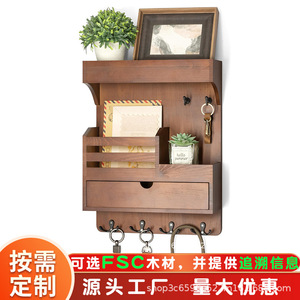 Wall Mounted Storage Rack With Drawer And <b>Hooks</b> For Keys Mail Plant Display Entryway Organizer Rectangle 3 Layers - Product Image 2