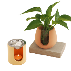 Porte-bougie cylindrique en silicone avec diffuseur d'huiles essentielles et ensemble de pots de plantes pour la décoration de la maison - Product Image 1