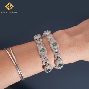 Iced out vvs moissanite kim cương 925 Sterling Bạc hip hop đồ trang sức mắt ác màu xanh lá cây Vòng đeo tay màu xanh cho nam giới - Product Image 6