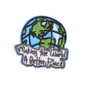 Globe embroidered cloth patch badge shirt T-shirt accessory backed with adhesive earth patch in various forms