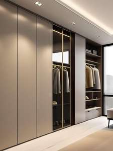 <span class=keywords><strong>Armario</strong></span> Moderno Independiente Personalizado con Puertas de Vidrio, Cajones y Estantes Abiertos para Dormitorio, Sala de Estar o Vestidor - Product Image 1