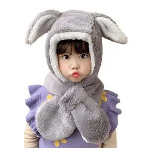 WXL498 Winter Earflap Children Plush Velvet Wool Cap Warm Earmuffs Cartoon Cute Kids Long Rabbit Ear Plush Hat