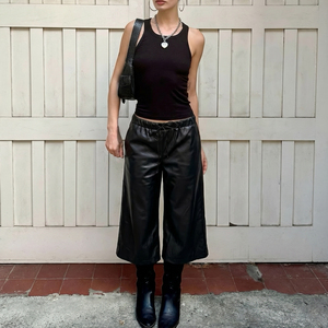 Pantalones de cuero con cordón de ajuste Ark Techwear, estilo urbano, sueltos, rectos, de pierna ancha, shorts midi, pantalones casuales sexys para mujer - Product Image 1