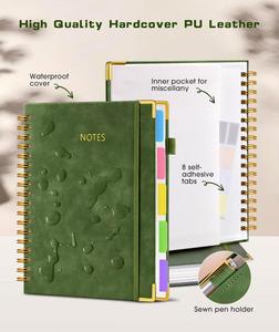 Green Large B5 Leather Hardcover Spiral Notebook 300 Page College Ruled <b>Journal</b> Removable Dividers Tabs 5 Subjects for College - Product Image 2