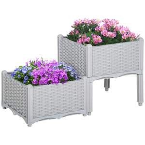 DB en promotion Grand bac à potager surélevé gris 2 pièces avec pieds et système d'auto-arrosage pour la culture de fleurs, herbes et légumes Modèle - Product Image 1