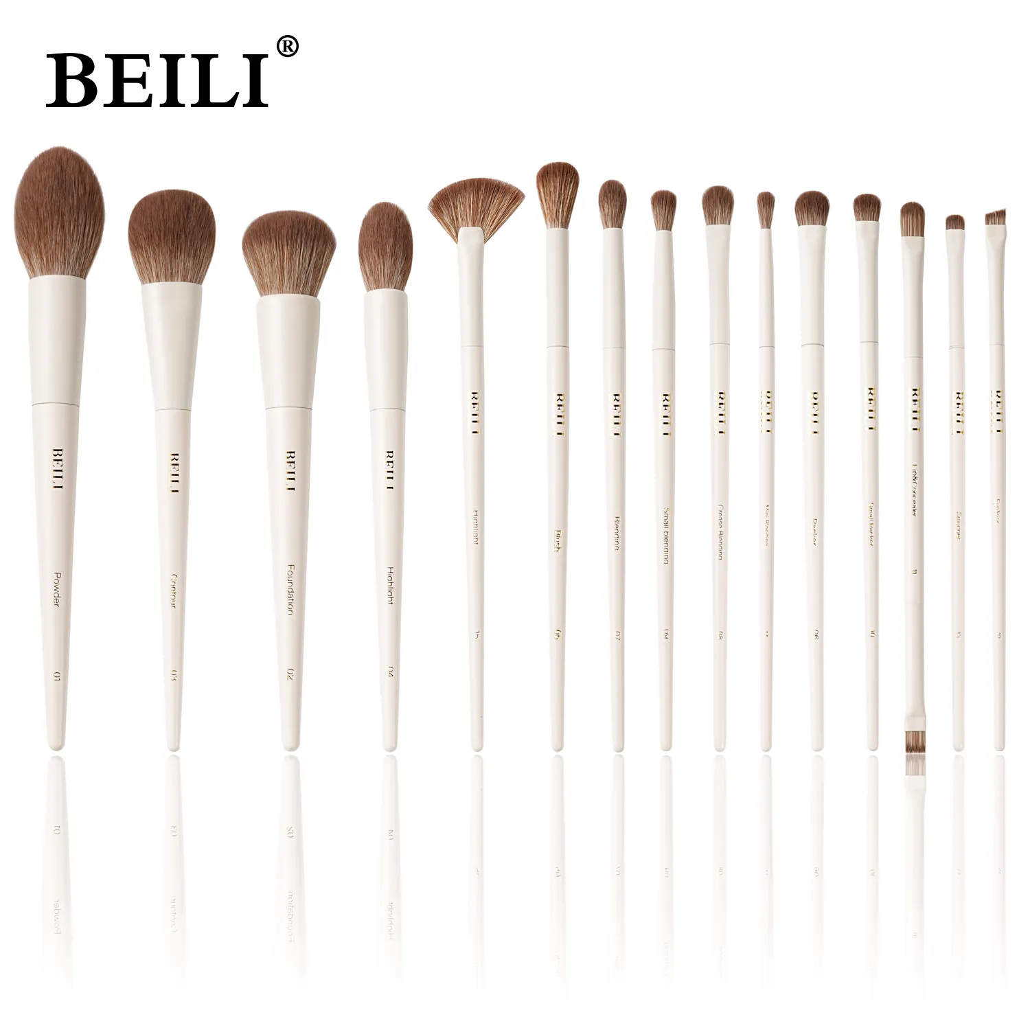 BEILI Best Seller 15pcs Beige Custom Make-Up Brush Soft Synthetic Professional Makeup Brushes Kits Custom Logo Face Eye Brushes