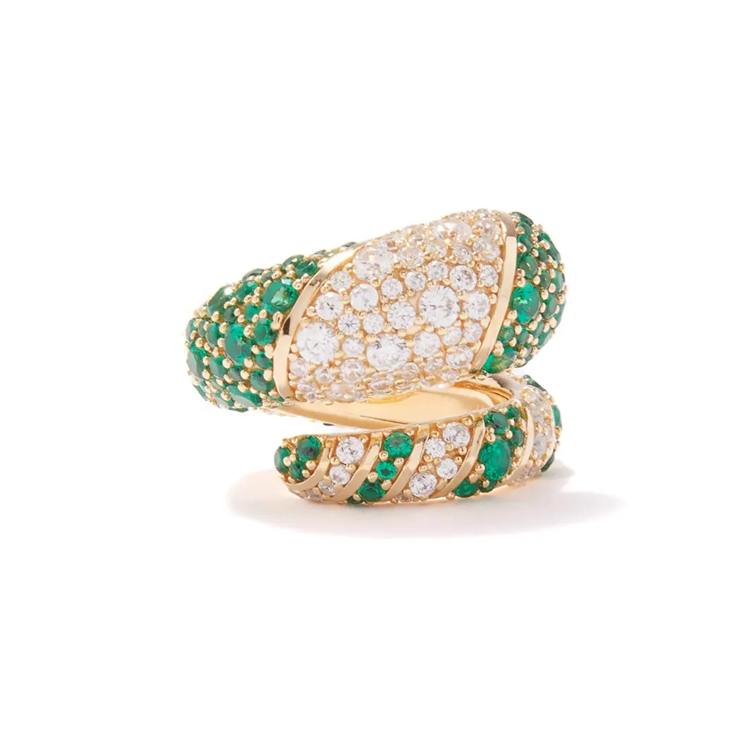 Модные открытые кольца с зеленый и белый кубический цирконий, 18K, покрыты золотом, 925 стерлингового серебра на заказ для женщин, ювелирные изделия для девушек
