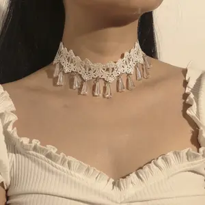 Vintage Lace Crystal Choker Necklace & Pendant for Women Accessories Elegant Statement Necklace Gothic Lady Party Jewelry