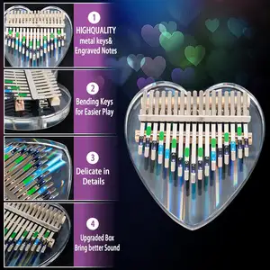 Kalimba Thumb Heart-Shaped Acrylic 17 Keys Instruments Cute Christmas Gift And Study Instruction For Kids Adults Beginners