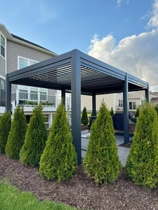 Tenda da Sole Bioclimatica <span class=keywords><strong>in</strong></span> Lega di Alluminio Impermeabile per Esterni, Padiglione Verniciato a Polvere con <span class=keywords><strong>Legno</strong></span> Trattato a Pressione Naturale, LED per Balcone - Product Image 5
