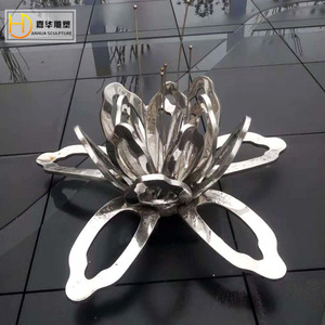 Sculpture de fleur en acier inoxydable Jiahua, ornement de jardin en métal fait main, à poser au sol en extérieur, lotus - Product Image 1
