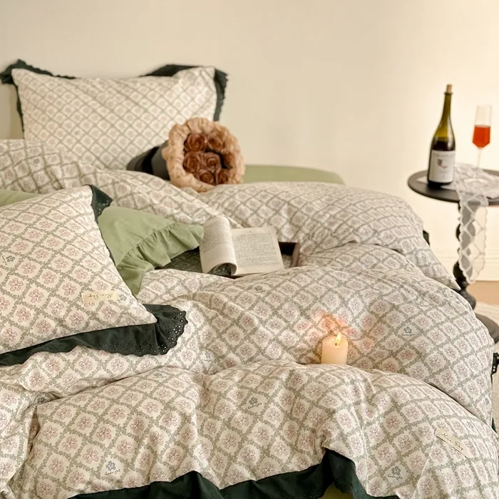 カスタマイズされたプリントコットンテンセル生地の羽毛布団カバーと枕カバーセット家庭用シーツツインサイズ寝具セット