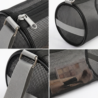 Sac de maquillage cylindrique en maille respirante pour commande en gros, organiseur de cosmétiques visible avec fermeture éclair, pochette de toilette pour voyage, plage, gym