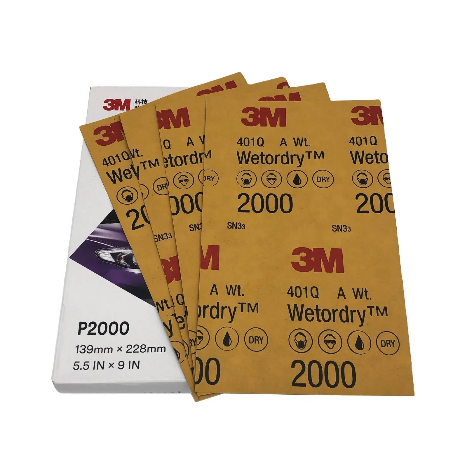 3M 401Q grain p1000 à p2000 papier émeri imperméable 100% carbure de silicium papier abrasif papier abrasif