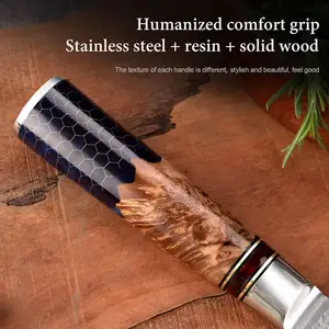 Kitchen Knives Set 67 Layer Damascus Steel Resin Honeycomb Handle Sharp Cut Meat Cooking Santoku Chef Knife Set