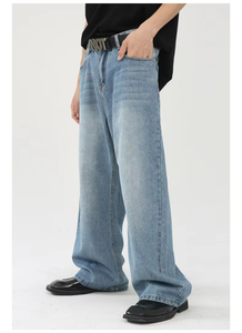 Erkek kot özel Denim Streetstyle boy Unisex ultra <span class=keywords><strong>Biker</strong></span> gevşek Baggy kot pantolon erkekler düz mavi geniş bacak kot - Product Image 4