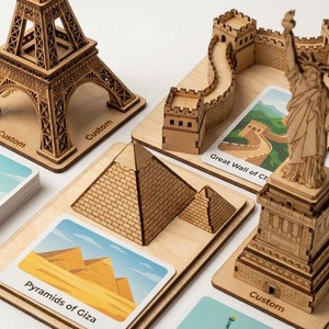 <span class=keywords><strong>Juego</strong></span> Educativo de <span class=keywords><strong>Geografía</strong></span> STEM con Tarjetas de Memoria de 3 Partes, Modelo de Monumentos Mundiales Famosos de Madera Montessori Personalizado - Product Image 2