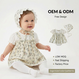 ओम गंध ग्रीष्मकालीन शिशु कपड़े पतली लड़की राजकुमारी जम्पसूट मुद्रित प्यारा टोपी छोटी आस्तीन बेबी रोमन - Product Image 1