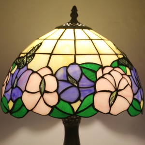 Longhuijing Tiffany 12Inch Colored Glass pink Purple Lotus butterfly <b>Antique</b> Retro Lighting <b>Bedside</b> Living Room Bedroom - Product Image 3