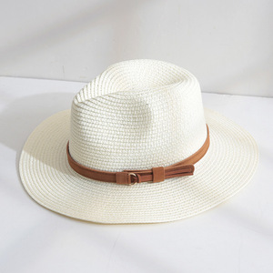 Chapeau Panama classique en paille de papier pour femme, chapeau Fedora, chapeau de soleil de plage, chapeau <span class=keywords><strong>jazz</strong></span> avec bande en cuir - Product Image 3