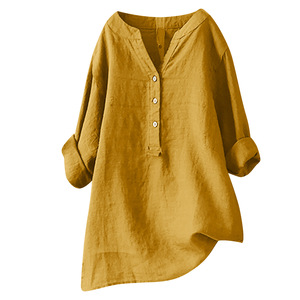 Camicia europea e americana di colore puro cotone e <span class=keywords><strong>lino</strong></span> Top Pocket <span class=keywords><strong>abbigliamento</strong></span> da <span class=keywords><strong>donna</strong></span> - Product Image 6