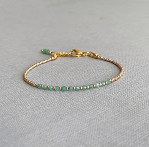 Zooying Adjustable <strong>Emerald</strong> and Seed <strong>Beads</strong> Skinny Gem Birthstone Bracelet for Women - Product Image 4