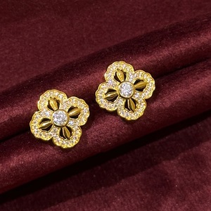 Exquisitos Pendientes de Plata de Ley S925 con Diseño de Flor de Cuatro Hojas y Cruz de Diamantes, Estilo Chino, Versátiles, Nuevo Diseño - Product Image 4