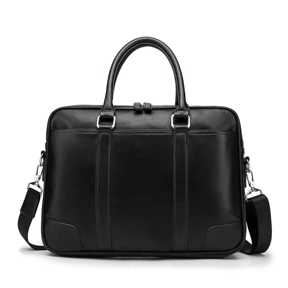 Amazon Hot Sale Men Leather Bags Business Black Minimalism Laptop Leather Briefcase