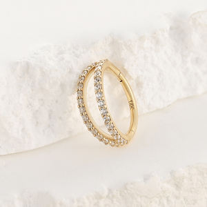 हॉट सेलिंग 14k ठोस गोल्ड हिंग सेगमेंट क्लिकर डबल-लेयर डिजाइन साइड इनले जिरकॉन नाक रिंग सेप्टम बॉडी वेडिंग गिफ्ट - Product Image 4