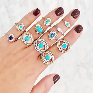 Turkish Evil Eye Charm Necklace Bracelet <strong>Ring</strong> Paved with <strong>Blue</strong> Bead White Zircon Women Wedding Gift Summer Style Jewelry Set - Product Image 2