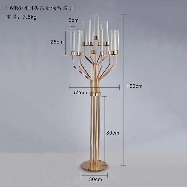 Nuovo design di alta qualità oro pilastro candela tavola di Nozze Centrotavola Acrilico Candeliere Del Supporto Del Basamento per la cerimonia nuziale