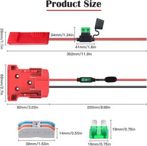 Conector de alimentación DIY con fusible impermeable para batería Milwaukee M18 Adaptador de ruedas de alimentación de muelle de 18V con cables de 14 AWG - Product Image 5