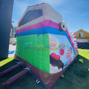 Tobogán inflable comercial de doble carril con castillo hinchable y zona de juegos, con diseño de dulces, para fiestas infantiles al aire libre. - Product Image 4