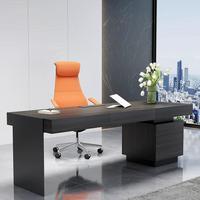 Ensemble de bureau de direction moderne de luxe en bois brun foncé avec chaise en cuir orange, armoire à 3 tiroirs, durable et écologique pour la maison