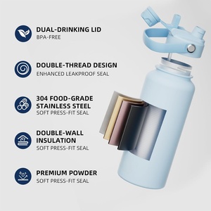 Custom Logo Gift 14oz Mini Kids Water Bottle Insulated Stainless Steel Flask for Toddlers Preschool <b>Lunch</b> <b>Box</b> Straw Lid - Product Image 2