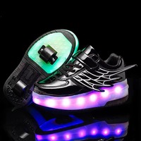Patins à roulettes à éclairage LED, lacets, patins à roulettes, maille respirante et chaussures de marche à double roues