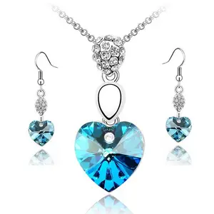 HA1001 Fashion Crystal Jewelry set Women Heart Crystal Necklace Earrings Set