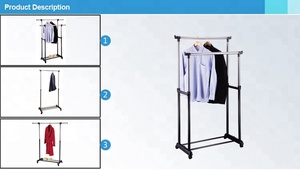 FIRST HORSE Porte-vêtements multifonctionnel à double tringle en acier inoxydable pour la maison avec roulettes mobiles - Product Image 4