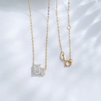 Collier pendentif réglable simple en or jaune 18 carats avec deux diamants de laboratoire taille coussin Ning Shi, bijoux fins délicats unisexe