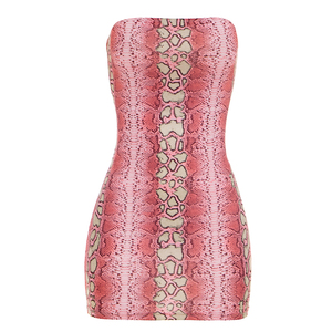 Viviblook J26DS172 Women Summer Dress Snake Print Sexy Sleeveless Strapless Tight Mini Bodycon Dress - Product Image 6