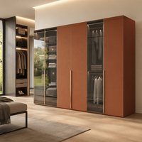 Armoire autoportante moderne en chêne avec portes affleurantes asymétriques, meuble de rangement pour dressing, extensible et ajustable, gain de place